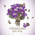 Vintage Floral Card with Violets and Butterflies Royalty Free Stock Photo