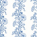 Vintage floral classic blue border. Royal hand drawn elegant baroque floral design.