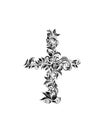 Vintage floral cross black and white