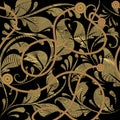 Vintage floral 3d seamless pattern. Royal vector textured background. Repeat ornate backdrop. Grunge leafy 3d ornaments. Golden