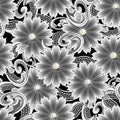 Vintage floral 3d vector seamless pattern. Greek ornamental jewelry background. Line art tracery black and white greek