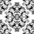 Vintage floral damask seamless pattern. Black white vector background wallpaper with hand drawn line art tracery Royalty Free Stock Photo