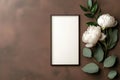 vintage floral design, chic floral frame with vintage peonies and greenery on taupe canvas for wedding programs Royalty Free Stock Photo