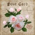 Vintage floral digital love post card. Vector