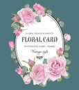 Vintage floral greeting card with watercolor roses Royalty Free Stock Photo