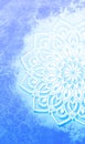 white hand drawn half mandala art print seemless pattern floral blue aesthetic background