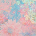 Vibrant pink floral aesthetic mural mandala border print vintage grunge bohemian texture abstract pastel blue background