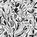 Vintage floral hand drawn seamless pattern. Hand drawn abstract fancy flowers.