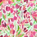 Vintage floral hand drawn seamless pattern. Hand drawn abstract fancy flowers.