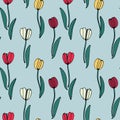 Vintage floral hand drawn seamless pattern. Hand drawn abstract fancy flowers.