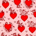 Valentine`s Day Vintage Floral Heart Seamless Pattern