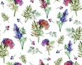 Vintage floral herbs seamless pattern with forest flowers and leaf. Print for textile wallpaper endless. Hand-drawn Royalty Free Stock Photo
