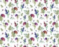 Vintage floral herbs seamless pattern with forest flowers and leaf. Print for textile wallpaper endless. Hand-drawn Royalty Free Stock Photo
