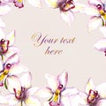 Vintage floral invitation card with white orchids flower Royalty Free Stock Photo