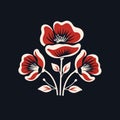 Vintage Floral Logo And Poster Design In Dark Navy And Red