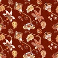 Vintage floral luxury seamless pattern, background. Whimsical flowers Jacobean, elegant style