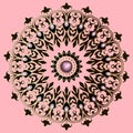 Vintage floral mandala. Jewelry round Damask ornament. Beautiful elegance pink background. 3d gemstones. Vector ornamental Royalty Free Stock Photo