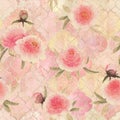 Vintage floral moroccan seamless pattern with pink peonies flowers