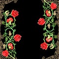 vintage floral motif of red roses