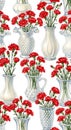 Vintage Floral Pattern with Red Carnations Royalty Free Stock Photo