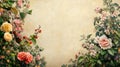 Vintage Floral Roses Texture with Beige Wall Background Design and Decorative Pattern Royalty Free Stock Photo