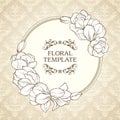 Vintage floral round frame and patterned background. Elegant flowers wedding invitation design, greeting card,lace ornate. Royalty Free Stock Photo