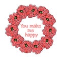 Vintage floral round frame. Poppies old style