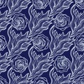 Vintage tattoos seamless pattern with beautiful roses and fire vector illustration Royalty Free Stock Photo