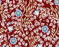 Vintage floral seamless pattern with blue flowers and foliage on burgundy background Unreal colors Vector illustration