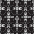 Vintage floral seamless pattern with flowers and chains. Luxury ornamental black and white vector background. Beautiful monochrome Royalty Free Stock Photo