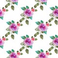 Vintage floral seamless pattern with pink rose flowers and leaf. Print for textile wallpaper endless. Hand-drawn Royalty Free Stock Photo