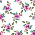 Vintage floral seamless pattern with pink rose flowers and leaf. Print for textile wallpaper endless. Hand-drawn Royalty Free Stock Photo