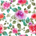 Vintage floral seamless pattern with rose flowers and leaf. Print for textile wallpaper endless. Hand-drawn watercolor Royalty Free Stock Photo