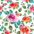 Vintage floral seamless pattern with rose flowers and leaf. Print for textile wallpaper endless. Hand-drawn watercolor Royalty Free Stock Photo