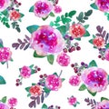 Vintage floral seamless pattern with rose flowers and leaf. Print for textile wallpaper endless. Hand-drawn watercolor Royalty Free Stock Photo