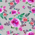 Vintage floral seamless pattern with rose flowers and leaf. Print for textile wallpaper endless. Hand-drawn watercolor Royalty Free Stock Photo