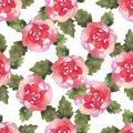 Vintage floral seamless pattern with rose flowers and leaf. Print for textile wallpaper endless. Hand-drawn watercolor Royalty Free Stock Photo