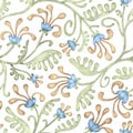 Vintage floral seamless pattern for textiles. Branches with leaves and flowers. Ornament drawn on paper with pencils. Elegant Royalty Free Stock Photo