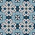 Vintage floral vector seamless pattern. Greek ornamental labyrinth maze background. Repeat geometric ornate backdrop