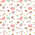 vintage seamless wall paper with heart, coffee, donut, botanical design Royalty Free Stock Photo
