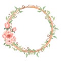 Vintage Floral Wreath Clipart, Watercolor Romantic Pink Peony Flower Frame Clip art, Delicate Peach Roses and greenery Bouquet Royalty Free Stock Photo