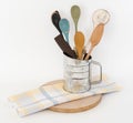 Vintage Flour Sifter with Wooden Spoons Kitchen Scene Royalty Free Stock Photo