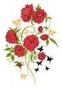 Vintage flower bouquet tattoo style. Vector drawing. Peony, rose, leaves and butterfly sketch. Royalty Free Stock Photo