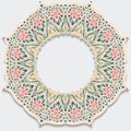 Vintage Flower frame mandala with shadow. Delicate pastel colors. Element ornaments for design cards and invitations. Motifs of or