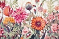 Vintage flower painting background, beautiful floral art with wildflowers garden illustration Generative Ai