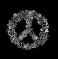 Vintage flower peace symbol (black and white)