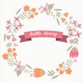 Vintage flower wreath and hello spring word