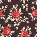 Vintage flowers and leaves. A bouquet of roses. Seamless patterns. Royalty Free Stock Photo