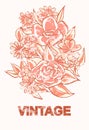 Vintage flowers in sepia with abrasions