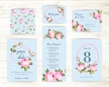 Vintage flowers templates set over wooden background. Royalty Free Stock Photo